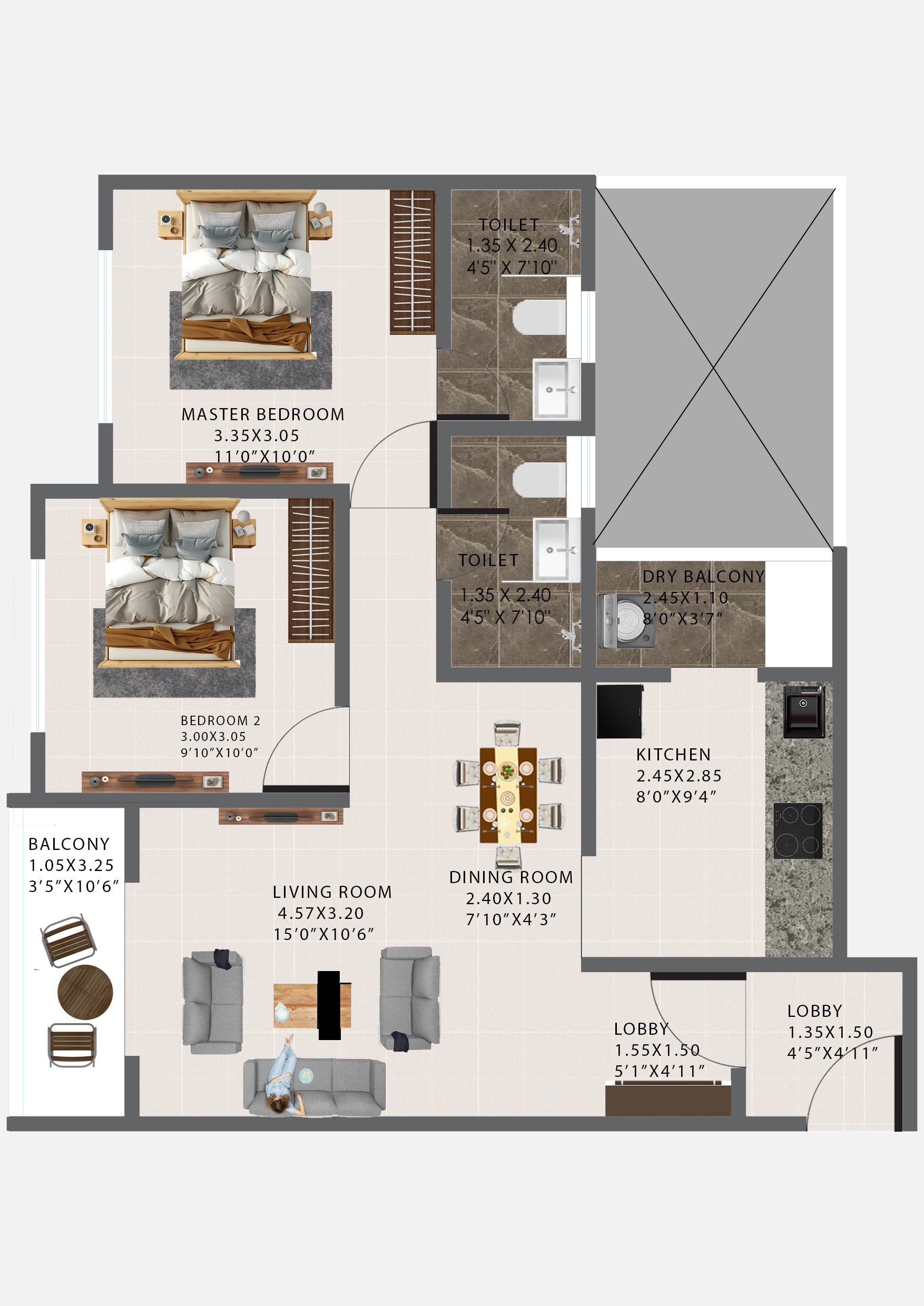 3BHK Floor Plan